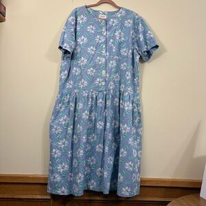 Vintage Floral Dress women’s 20W picone sport women blue house dress drop waist